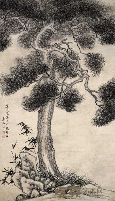 汪之瑞 1730年作 苍松竹石图 立轴 175×100.5cm
